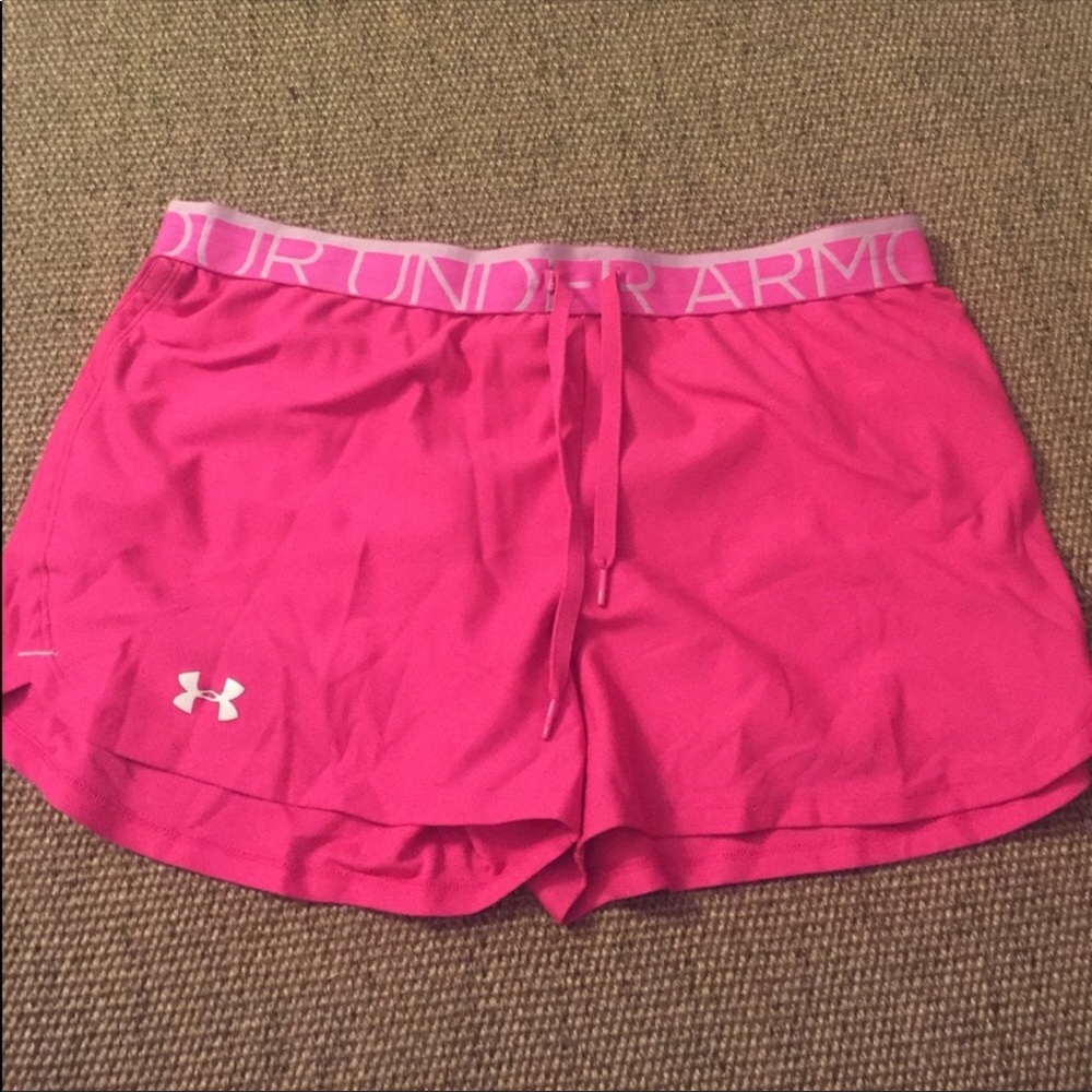 Hot pink under armour running shorts
